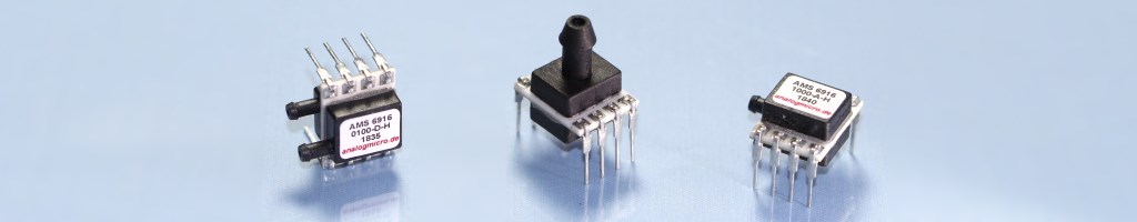 Different types of the board-mount pressure sensor series AMS 6916 with analog voltage output.